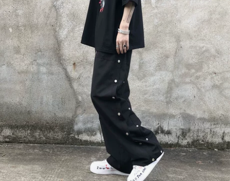 秋季2021新款ins黑色排扣裤子高腰运动...