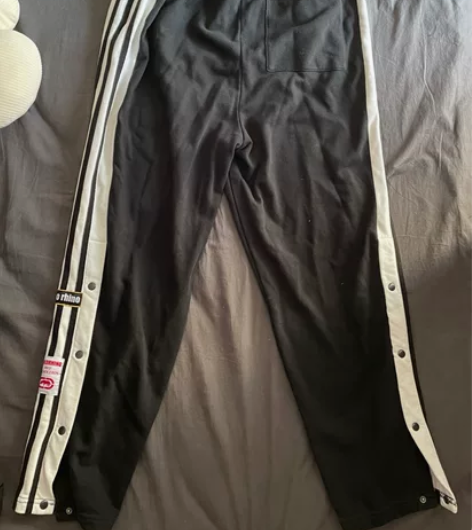 男士黑色休闲运动长裤,侧边白黑条纹纽扣 九...