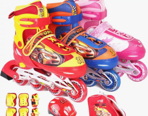 溜冰鞋 正品红双喜 儿童闪光可调男女全套装...