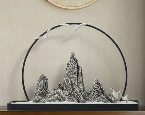 新中式客厅电视柜假山盆景摆件现代室内酒柜装...