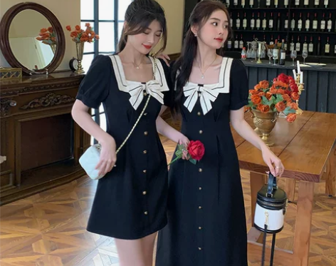 张大人大码女装胖妹妹mm复古闺蜜小黑裙蝴蝶...