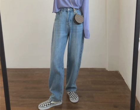 梨形大码女装水洗牛仔阔腿秋季胖妹妹mm宽松...