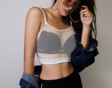网格吊带背心女夏沙滩网纱性感露腰显瘦内搭运...