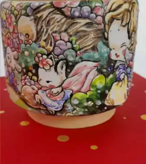 《沐式馆制》手绘釉烧花盆紫砂材质黄金段泥透...