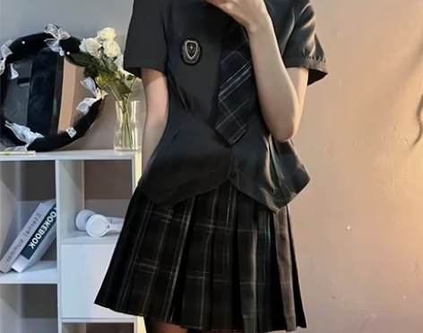 松露 灰色收腰衬衫短袖套装 织物猪原创学院...