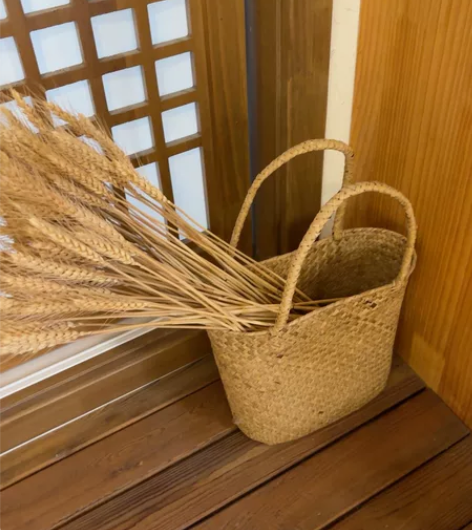 海草编花篮干花插花摆件复古手工编织藤编手提...