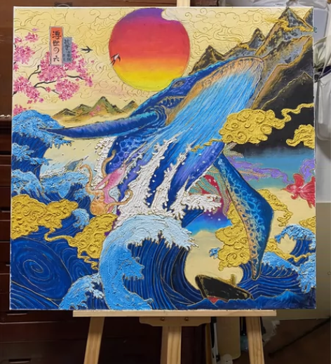 浮世绘《鲸落》装饰画 临摹 0.8m0.8...