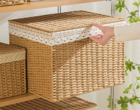 收纳箱家用仿藤编草编日式编织收纳筐玩具零食...