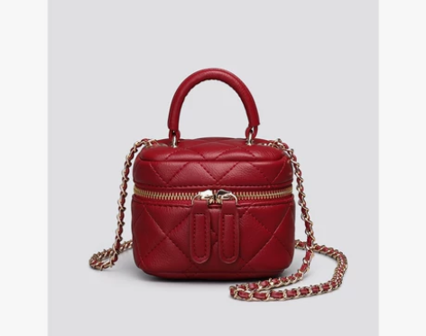 SZA手提盒子包女菱格链条斜挎包高级感红色...