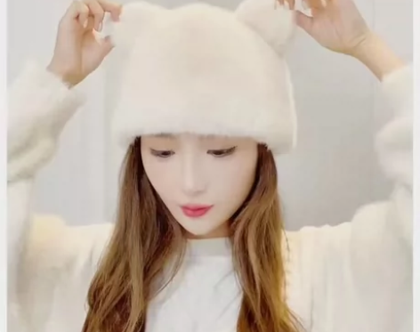 2023欧貂绒女士毛绒帽子新款可爱皮毛时尚...