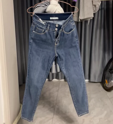 韩版小众蓝色新款高腰显瘦铅笔牛仔裤女小个子...