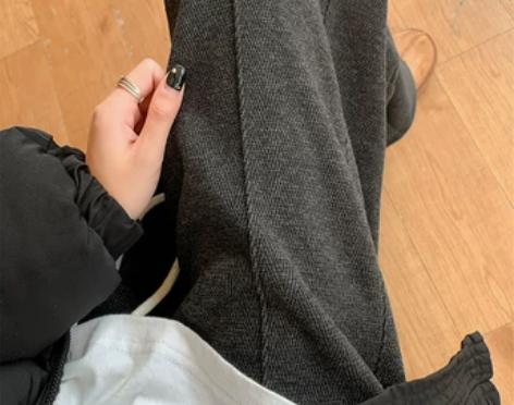 黑灰色毛呢阔腿裤女秋冬加厚直筒裤高腰垂感休...