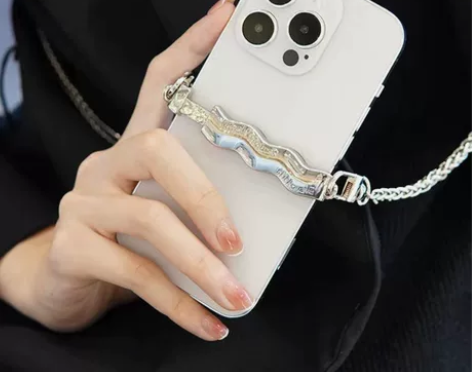 ins金属手机挂绳链条通用手机背夹个性可拆...