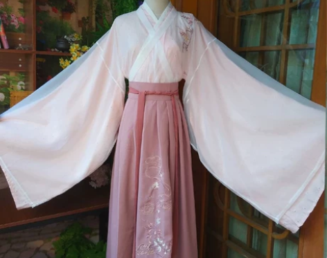 桔梗的奥利奥 统汉服女魏晋风清新粉色交领大...