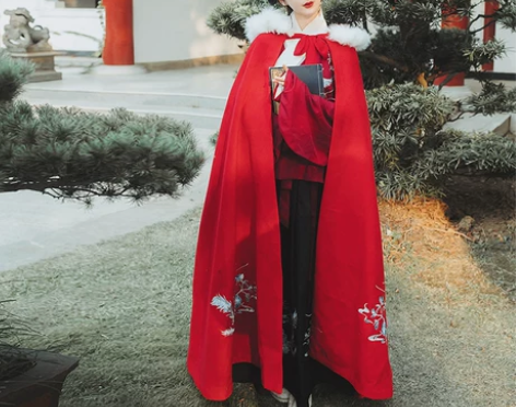 斗篷汉服外套女传统中国风刺绣日常长款披肩外...