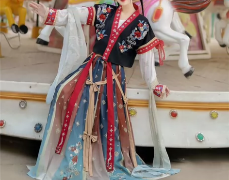 汉旭原创汉服女秋季不夜天歌改良齐腰圆领百褶...