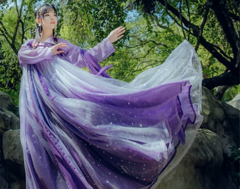 千韵岗原创 辰莲鱼梦 紫色 两片式齐胸襦裙...