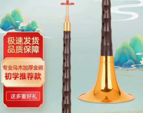 宏艺凤鸣唢呐乐器 专业乌木D调加厚金碗 升...
