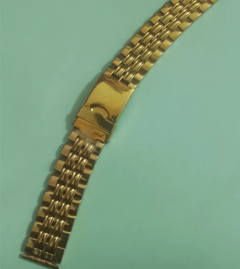 老货18mm镀钛金双保险扣老表带，单扣五珠...