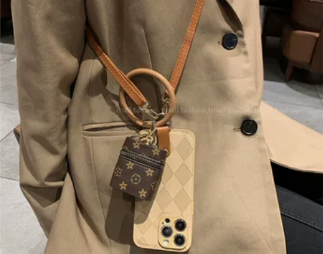 复古菱格皮纹耳机包适用苹果14promax...