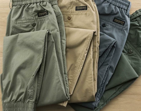 春秋日系潮牌工装裤男士束脚裤松紧腰九分裤修...