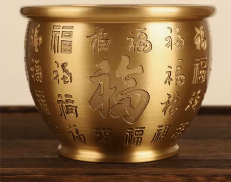 百福缸纯铜百福缸聚宝盆桌面小摆件茶杯 黄铜...