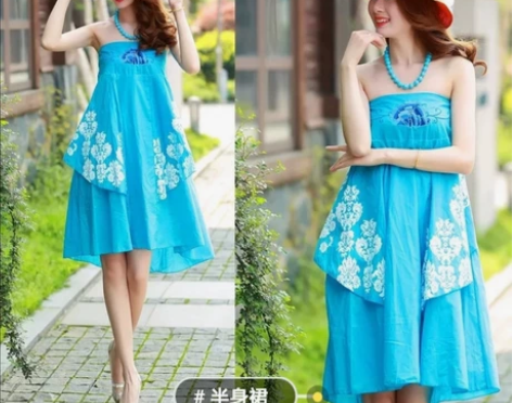 裙长：中长款 款式：裹胸 腰型：中腰 裙型...