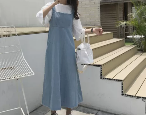 浅蓝色学院风牛仔连衣裙 168厘米109斤...