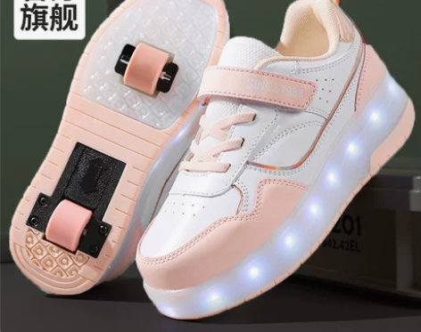 暴走鞋女童春季2024新款儿童闪灯隐形滑轮...