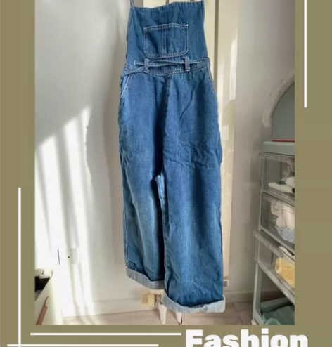 背带牛仔裤S码，宽松版，大约能从90斤穿到...