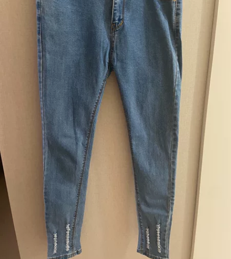 蓝色牛仔裤女春秋季2023年新款小脚修身显...