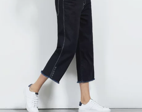 大码七分阔腿裤女胖MM宽松毛边直筒牛仔中裤...