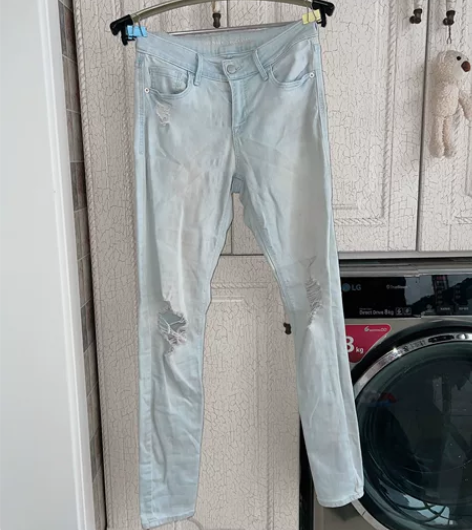 Old navy全棉浅蓝色破洞牛仔裤紧身裤...