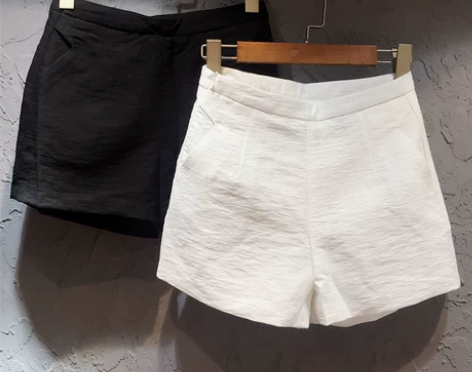 品牌NF休闲A字阔腿高腰白色棉麻短裤女夏宽...