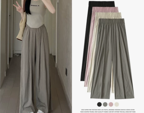 冰丝阔腿裤女夏季高腰垂感休闲日系棉麻慵懒感...