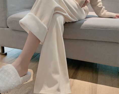 雪尼尔阔腿裤女秋冬季加绒加厚2021新款直...