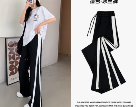 运动阔腿裤女裤子春秋高腰垂感宽松直筒休闲小...