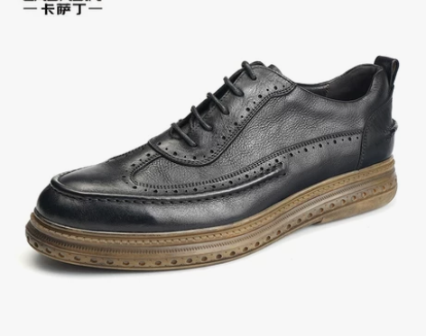 布洛克商务休闲厚底男士皮鞋复古真皮舒适英伦...
