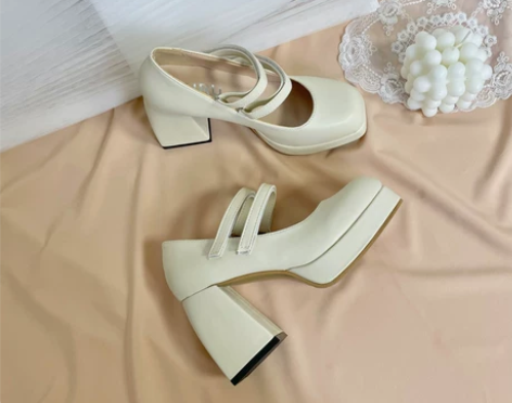 玛丽珍鞋粗跟婚纱神器防水台公主鞋lolita小个子婚鞋超高跟...