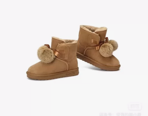 骆驼女鞋 冬季新款 保暖舒适防滑毛球短筒雪...
