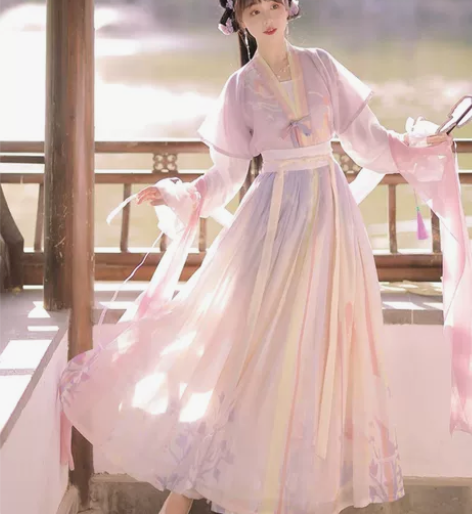 洛苓唐褙子汉服女圆领短衫褶裙原创齐腰中国风...