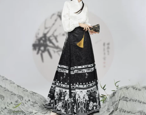秀巅原创汉服墨竹台明制马面裙飞机袖衬衣新中...