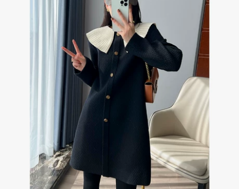OLCK一手直销!法式名媛气质毛呢外套中长...