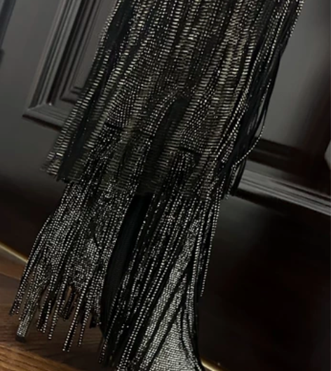 大码女鞋44码性感流苏bling款长靴高跟...