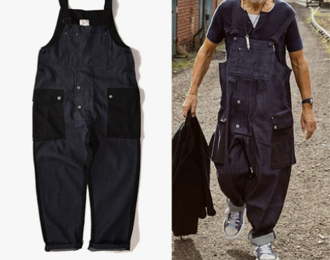 仓石一树日系连体裤吊带背带裤男高个子牛仔裤...