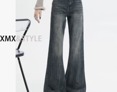 美式复古加绒微喇牛仔裤女春秋2023年新款...