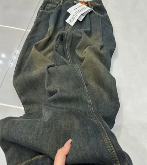 实体店倒闭清仓低价高个子水泥灰阔腿牛仔裤女...