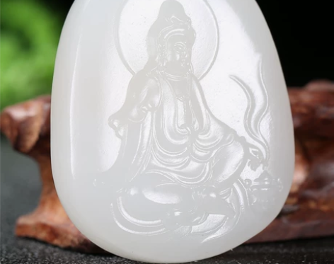 【寓意观音一级白润白】玉雕名家王磊作品和田...