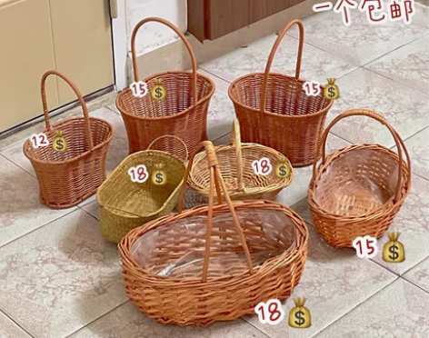 各种全新插花篮野餐篮摄影道具竹编藤编海草手...