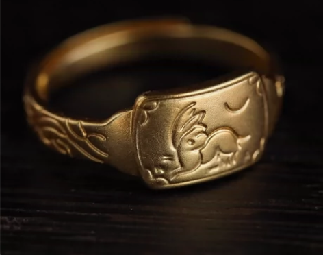 风陵渡X止语庭除 复原明代望月兔金戒指 指...